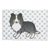 Tricolor Shetland Sheepdog Cartoon Dog & Paws Kussensloop (Achterkant)
