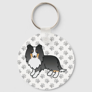 Tricolor Shetland Sheepdog Cartoon Dog & Paws Sleutelhanger