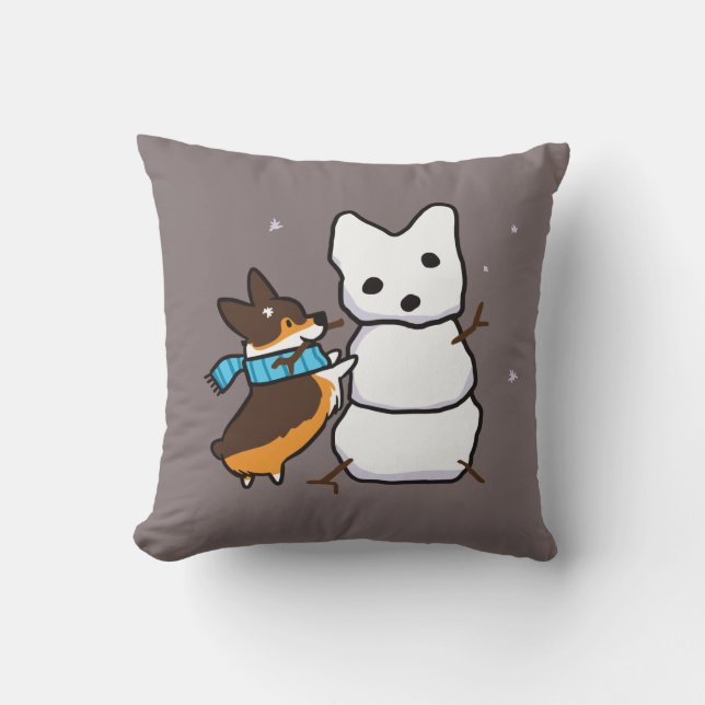 Tricolor Snowman Corgi Pillow Kussen (Voorkant)