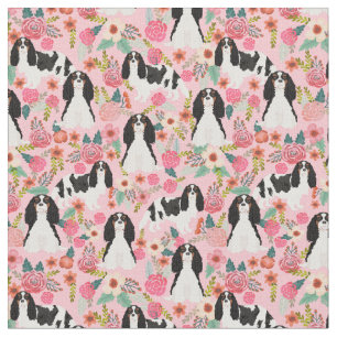Tricolored Cavalier King Charles Spaniel Florals Stof