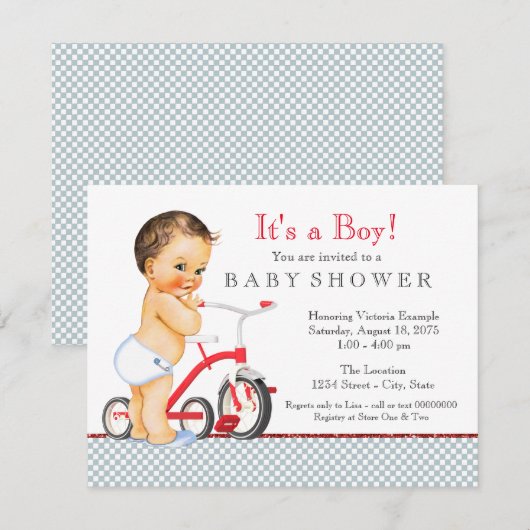 Tricycle Boy Baby shower Kaart (Voorkant / Achterkant)