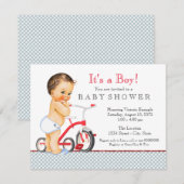 Tricycle Jongen Babyfeestje Kaart (Voorkant / Achterkant)