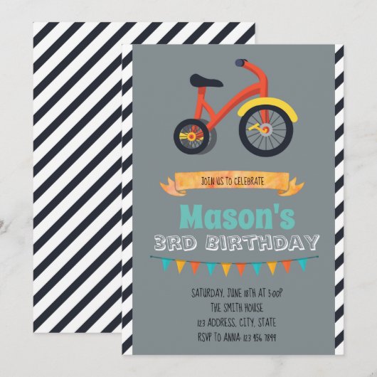 Tricycle party-uitnodiging kaart (Voorkant / Achterkant)