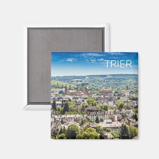 Trier Cityscape Panorama Moselle Germany Souvenir Magneet (Voorkant / Achterkant)