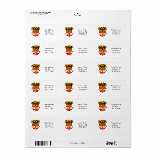 Triëst Coat of Arms 1467-1919 Adres Etiket (Full Sheet)