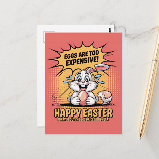 Triest huilen paashaas eitjes te duur Cartoon Briefkaart (Voorkant / Achterkant in situ)