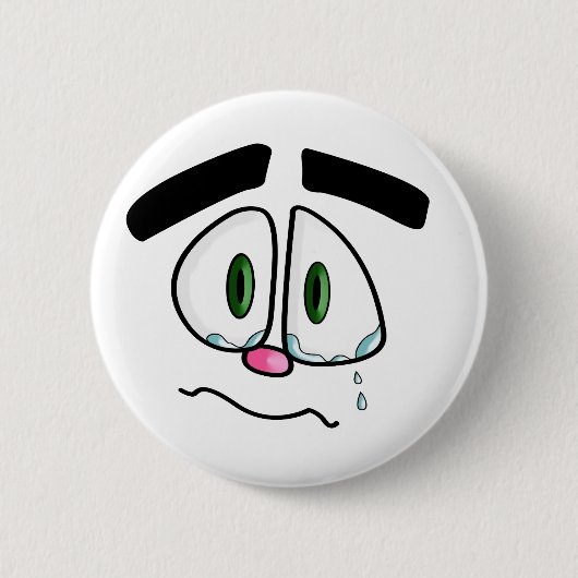 Triest huilend gezicht ronde button 5,7 cm (Voorkant)