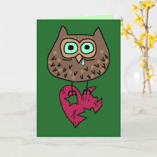 Trieste Cartoon Uil met gescheurd hart en aangepas Kaart (Gele Bloem)