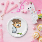 Trieste Jongen Wetenschapper met Gebroken Experime Papieren Bordje (Feest)