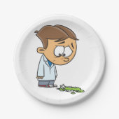 Trieste Jongen Wetenschapper met Gebroken Experime Papieren Bordje (Voorkant)