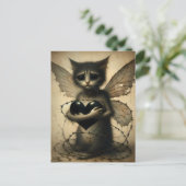 Trieste kat fee met zwart hart briefkaart (Staand voorkant)