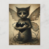 Trieste kat fee met zwart hart briefkaart (Voorkant)