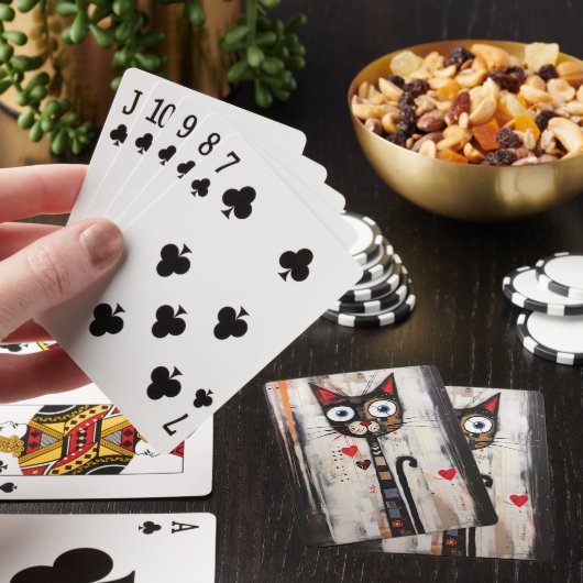 Trieste kat grote ogen geschilderd pokerkaarten (Insitu)