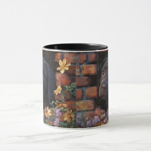 Trieste puppy in regen en bakstenen muurontwerp -  mok (Midden)