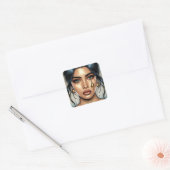 trieste vrouw met gouden scheur vierkante sticker (Envelop)