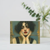 Trieste vrouw met haar handen op haar gezicht briefkaart (Staand voorkant)