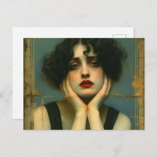 Trieste vrouw met haar handen op haar gezicht briefkaart (Voorkant / Achterkant)