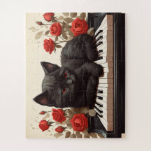 Trieste zwarte kat op piano