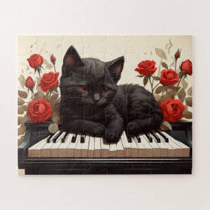 Trieste zwarte kat op piano legpuzzel