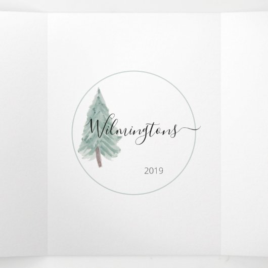 Trifold 4 Foto Evergreen Tree Waterverf Kaart (Binnenkant midden)