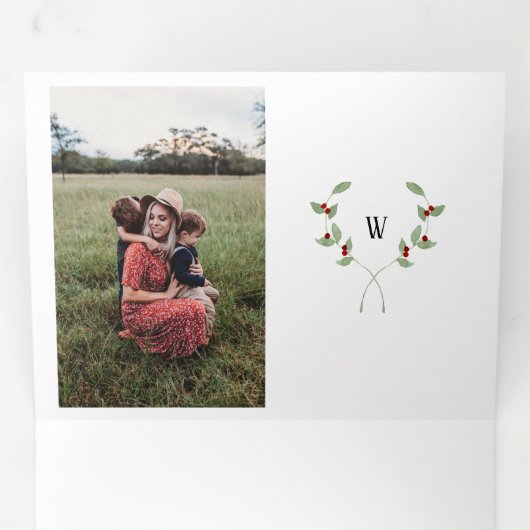 Trifold 4 Foto Kerst Kaart Waterverf Monogram (Binnenzijde eerst)