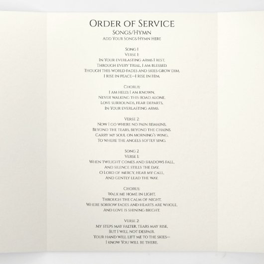 Trifold begrafenisprogramma - Viering van het leve Drieluik Programma (Binnenkant midden)