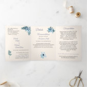 Trifold Blauw Bloemen Aquarel Huwelijksuitnodiging Drieluik Uitnodiging (Binnen)