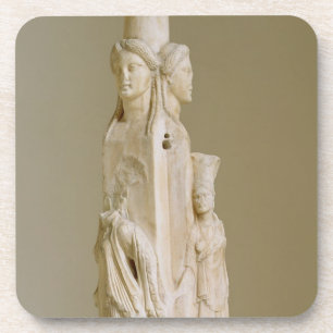Triform Herm van Hecate, marmer sculptuur, attisch Bier Onderzetter
