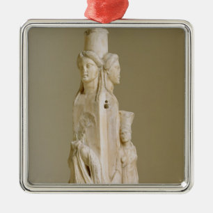 Triform Herm van Hecate, marmer sculptuur, attisch Metalen Ornament