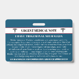 Trigeminale Neuralgia Emergency Medical Card Badge