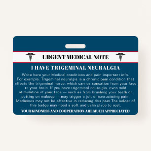 Trigeminale Neuralgia Emergency Medical Card Badge