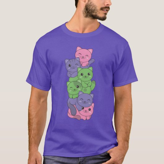 Trigender Flag Cat Pride LGBTQ Schattigee kattenjo T-shirt (Voorkant)