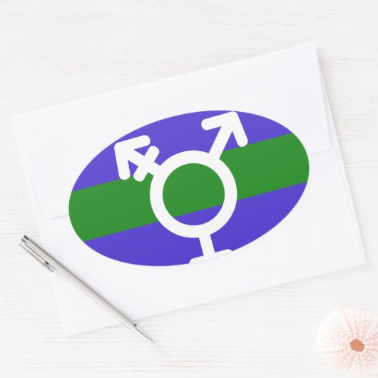 TRIGENDER VLAG EN SYMBOOL OVALE STICKER (Envelop)