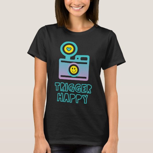 Trigger Happy Photographer Shooting People Happily T-shirt (Voorkant)