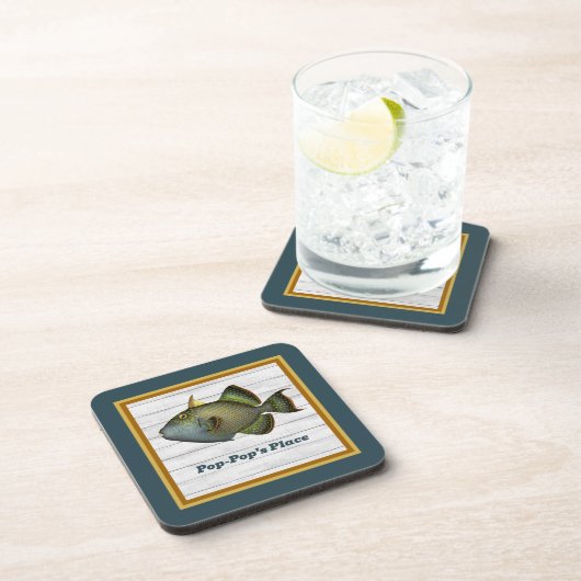 Triggerfish in Deep Blauwgroen Gold en Sinaasappel Bier Onderzetter (Rechterzijde)