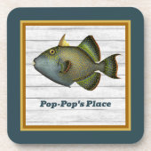 Triggerfish in Deep Blauwgroen Gold en Sinaasappel Bier Onderzetter (Voorkant)