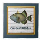 Triggerfish in Deep Blauwgroen Gold en Sinaasappel Tegeltje (Voorkant)