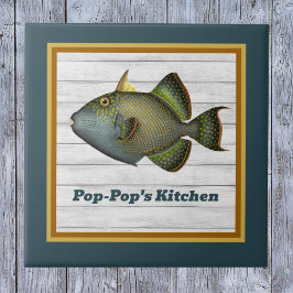 Triggerfish in Deep Blauwgroen Gold en Sinaasappel Tegeltje