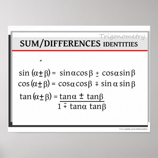 Trigonometrie: som/verschillen-identiteiten poster (Voorkant)