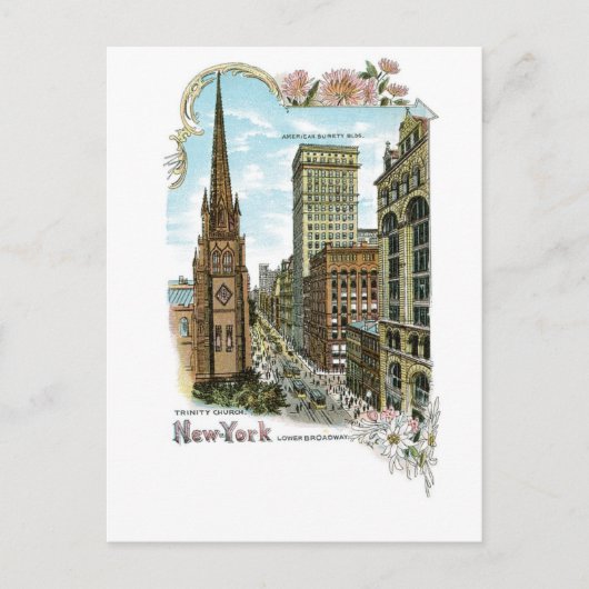Triinity Church. New York, onderaan Broadway Briefkaart (Voorkant)