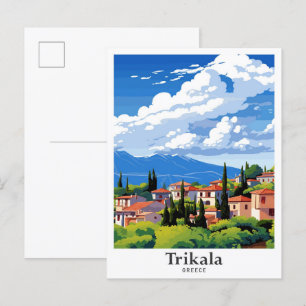 Trikala Griekenland Art Vintage Travel Illustratie Briefkaart