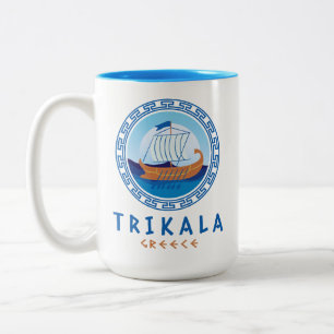 Trikala, Griekenland Grieks scheepsontwerp Tweekleurige Koffiemok