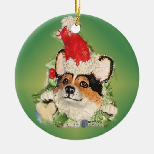 Trikleuren Santa Corgi Ornament (Voorkant)