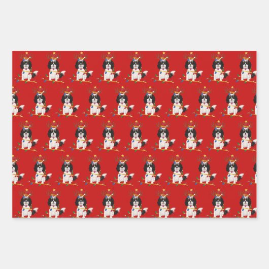 Trikleurige kerstfeestdag met Cavalier Inpakpapier Vel (Voorkant 2)