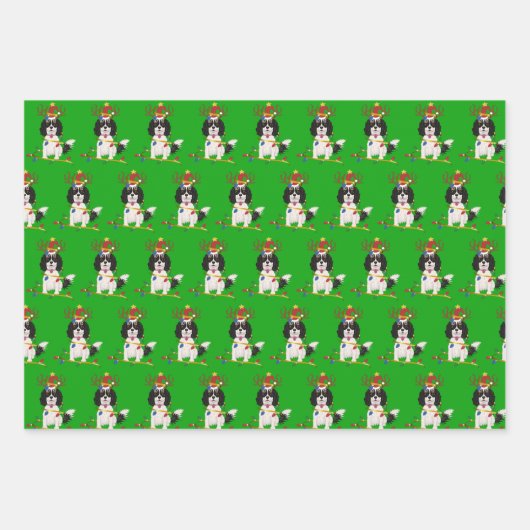 Trikleurige kerstfeestdag met Cavalier Inpakpapier Vel (Voorkant)