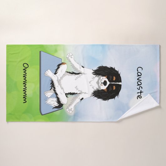 Trikleurige Yoga Cavalier King Charles Spaniel   Badhanddoek (Badhanddoek)