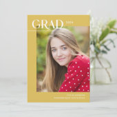 Trilgeel modern foto-verloopfeestje afstudeerfeest kaart (Staand voorkant)