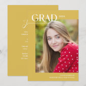 Trilgeel modern foto-verloopfeestje afstudeerfeest kaart (Voorkant / Achterkant)