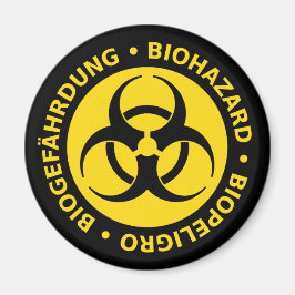 Trilinguale waarschuwing voor biogevaren magneet