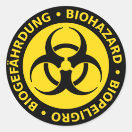 Trilinguale waarschuwing voor biogevaren ronde sticker